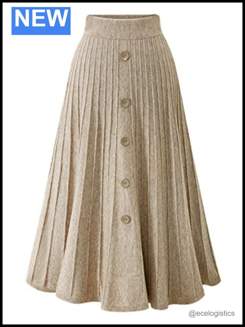 High Waist A-Line Pleated Knit Skirt, Viscose Blend, Below Knee